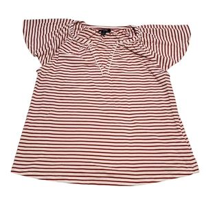 Chaps Red White Striped Flutter Sleeve V-Neck Top